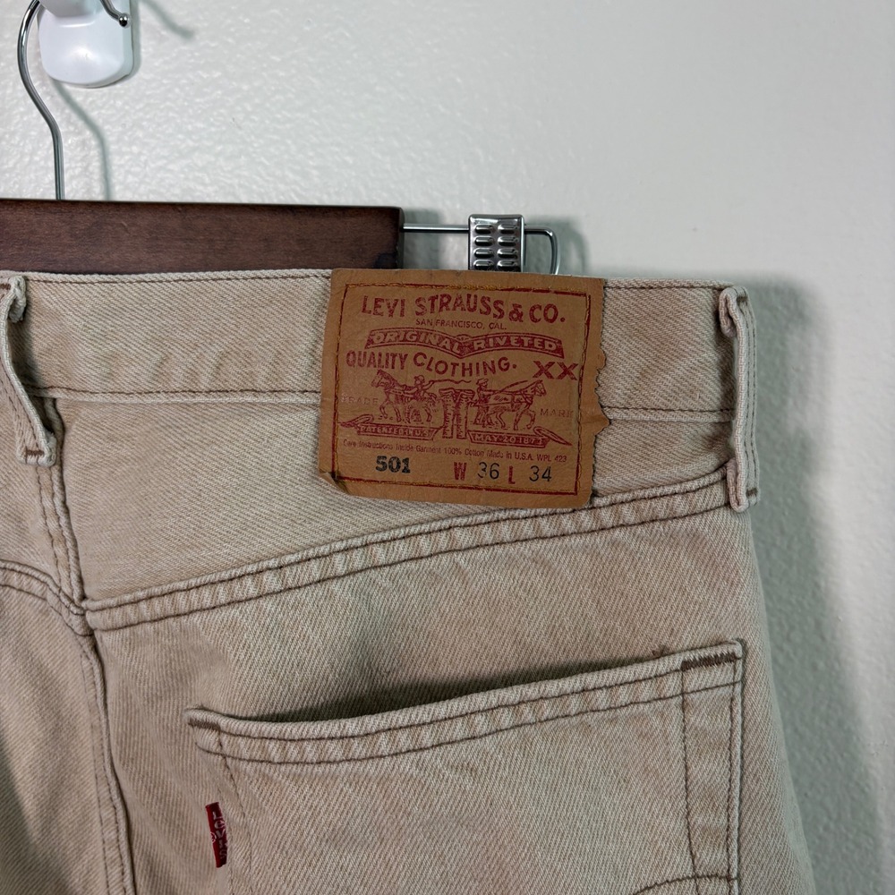 Levis 501 Mens Tan Sand Denim Jeans Straight Leg Button Fly Made in USA 36x34 - Picture 3 of 8
